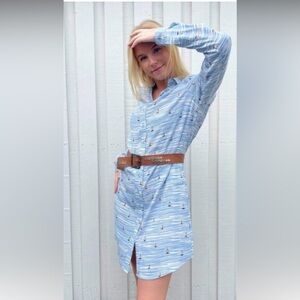 Zilch Amsterdam Light Blue Sailboat Sailor Heaven Shirt Dress Large NWT